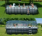 Rechteckiger, röhrenförmiger Pool aus schwarzem Leder, 5,40 x 2,50 x 1,22 m, mit Kuppel – Exit Toys
