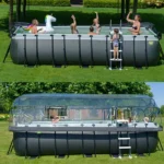 Rechteckiger, röhrenförmiger Pool aus schwarzem Leder, 5,40 x 2,50 x 1,22 m, mit Kuppel – Exit Toys