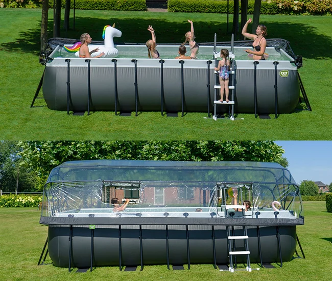 Piscine-tubulaire-Black-Leather-rectangulaire-5-40-x-2-50-x-1-22-m-avec-dome-Exit-Toys-7 Rechteckiger, röhrenförmiger Pool aus schwarzem Leder, 5,40 x 2,50 x 1,22 m, mit Kuppel – Exit Toys – Image 1