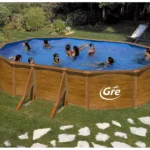 Ovaler Stahlpool „Pacific“ mit Holzoptik, 6,34 x 3,99 x 1,22 m – Grau