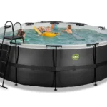 Runder, röhrenförmiger Pool aus schwarzem Leder, 4,27 x 1,22 m, mit Kuppel – Exit Toys