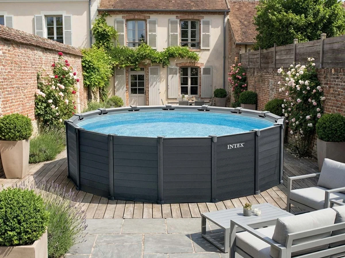 piscine-tubulaire-graphite-ronde-478-x-124-m-intex Intex Graphit Runder Röhrenpool 4,78 x 1,24 m - – Image 1