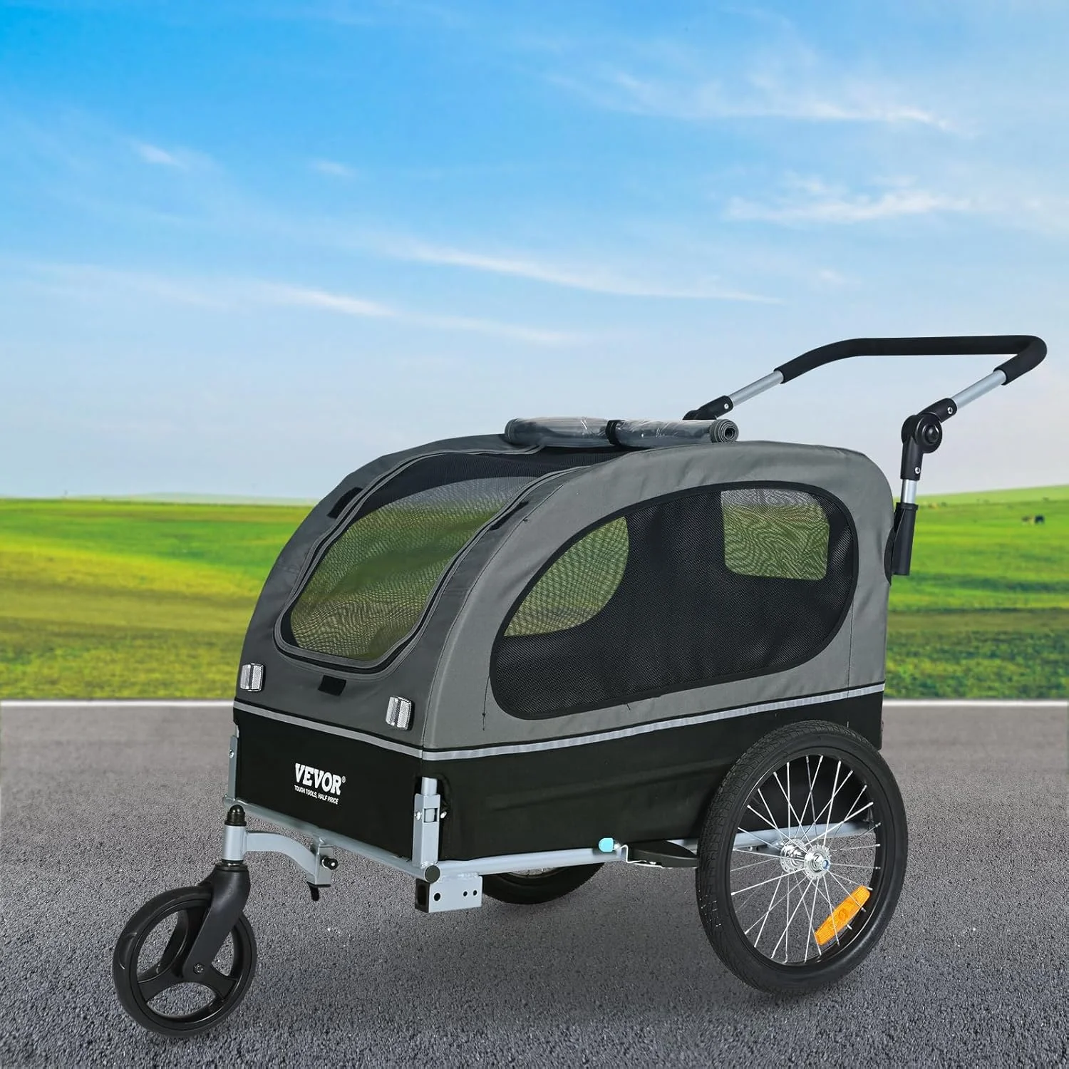 Remorque-de-Velo-Chien-Pliable-Vevor-Charge-40-kg-2 Vevor Faltbarer Hundefahrradanhänger – 40 kg Zuladung – Image 1